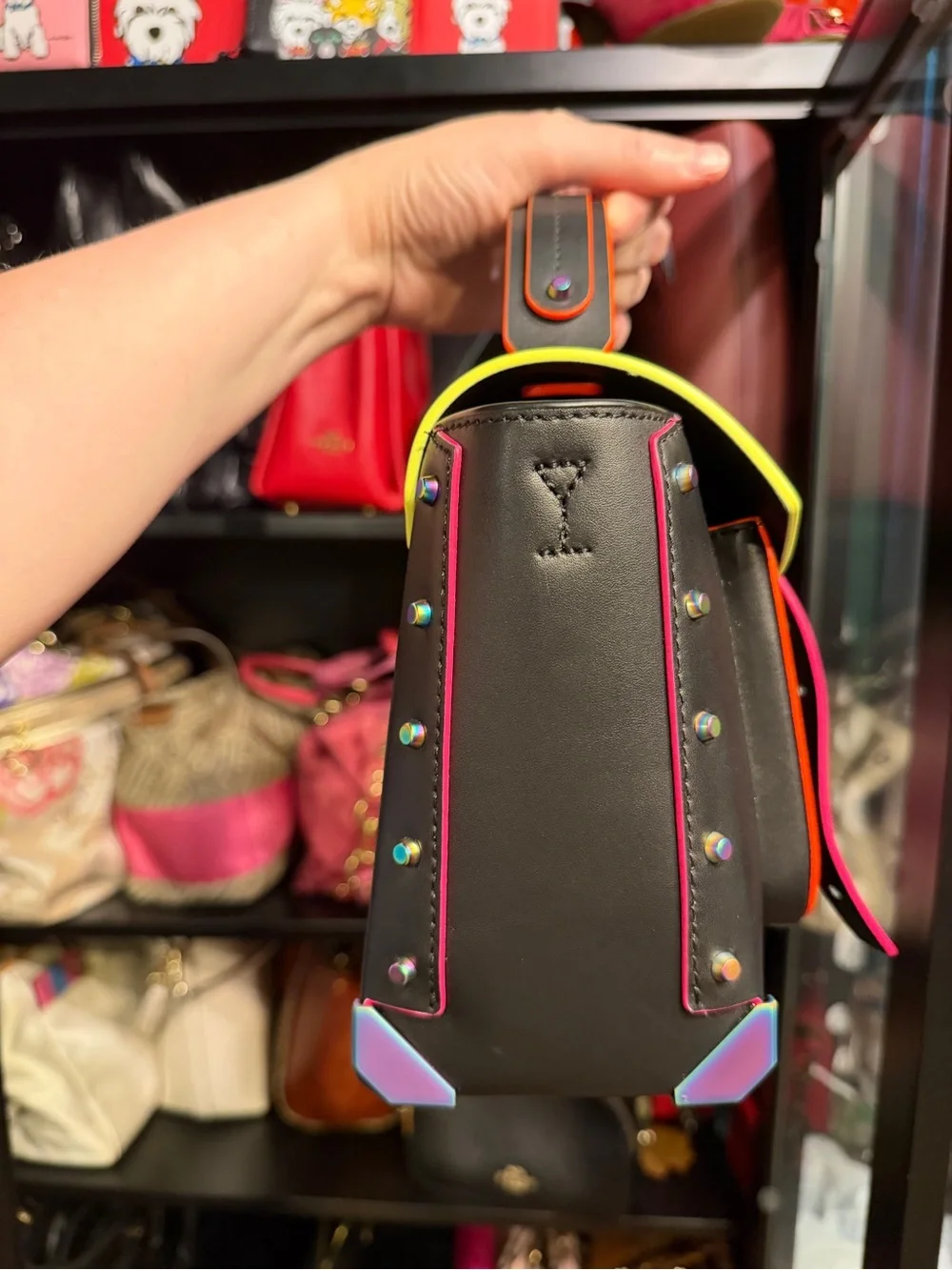 Michael Kors Black Satchel with Neon Rainbow Hardware